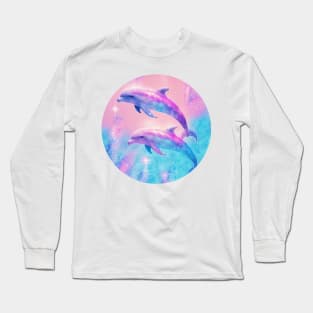 Pink and Blue Glitter Dolphins Long Sleeve T-Shirt